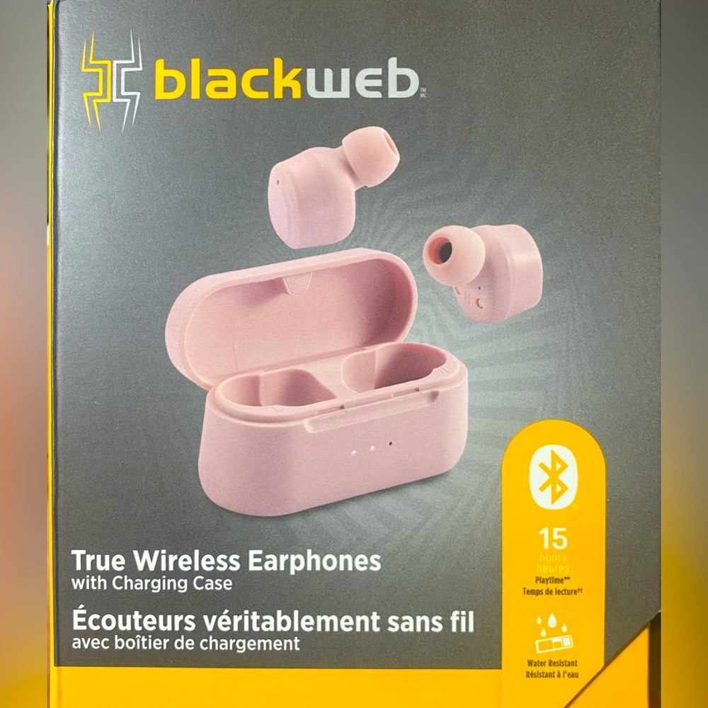 NIB - BLACKWEB TRUE WIRELESS EARPHONES WITH CHARGING CASE - PINK